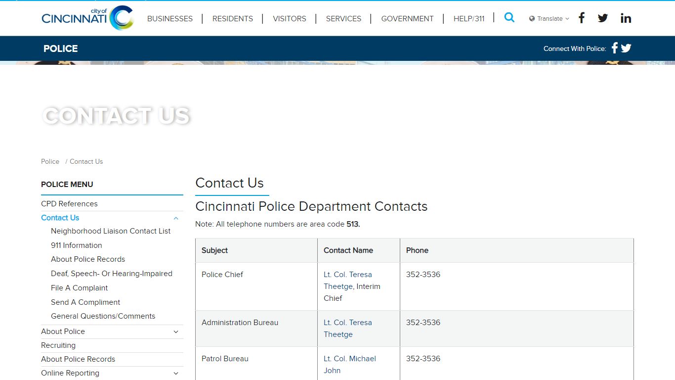 Contact Us - Police - Cincinnati